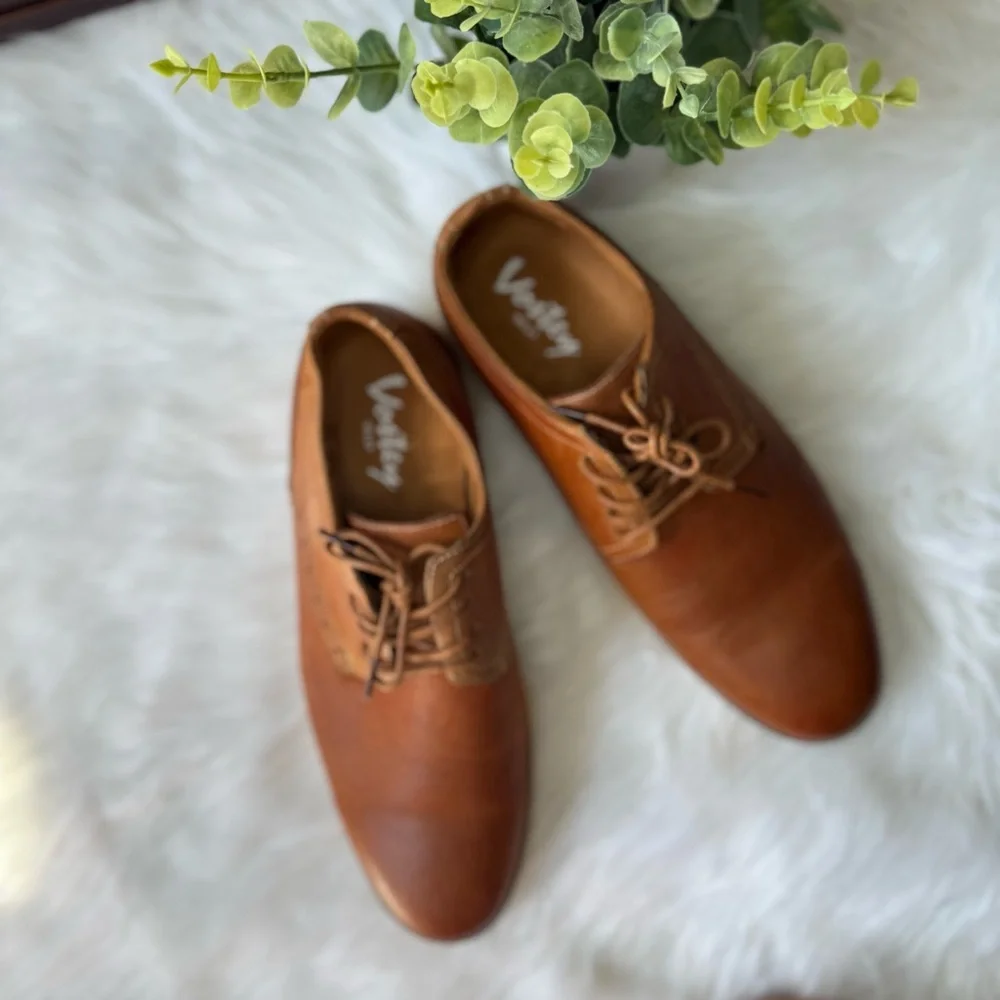 Vostey Tan Brown Leather‎ Oxfords Business Casual Dress Shoes for Men Size US9